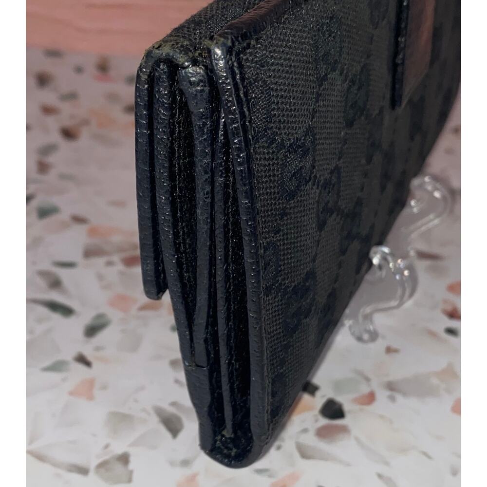 GUCCI GG Logo Black Canvas Leather Credit Cards Bifold Long Wallet Authentic - Picture 5 of 12